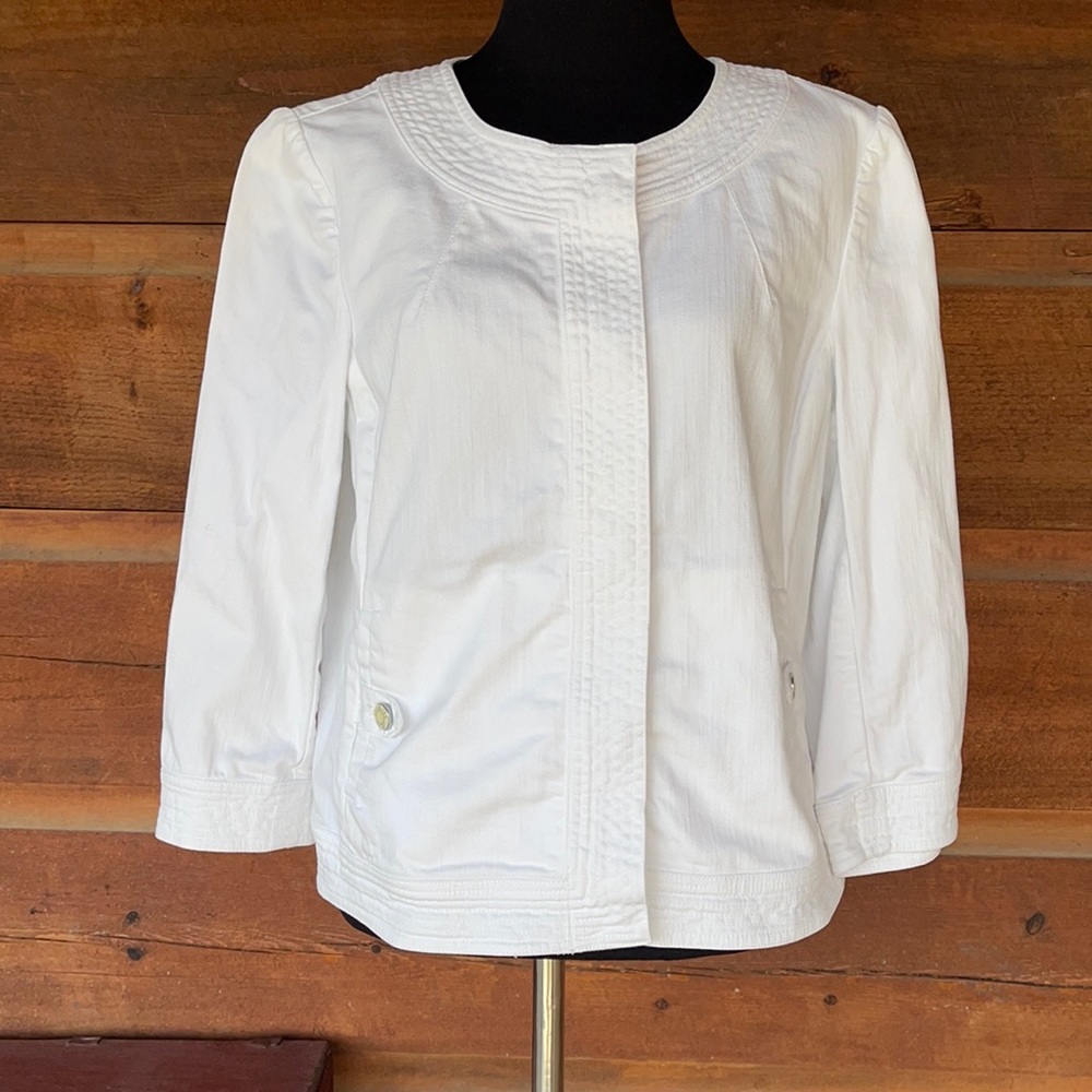 Talbots White Cotton/spandex Denim Jacket size 10